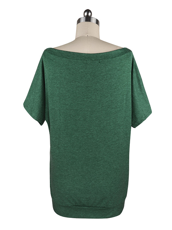 Simple Short Sleeves Loose Solid Color One-Shoulder T-Shirts Tops