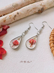 Red Rose Dried Flower Drop Earrings