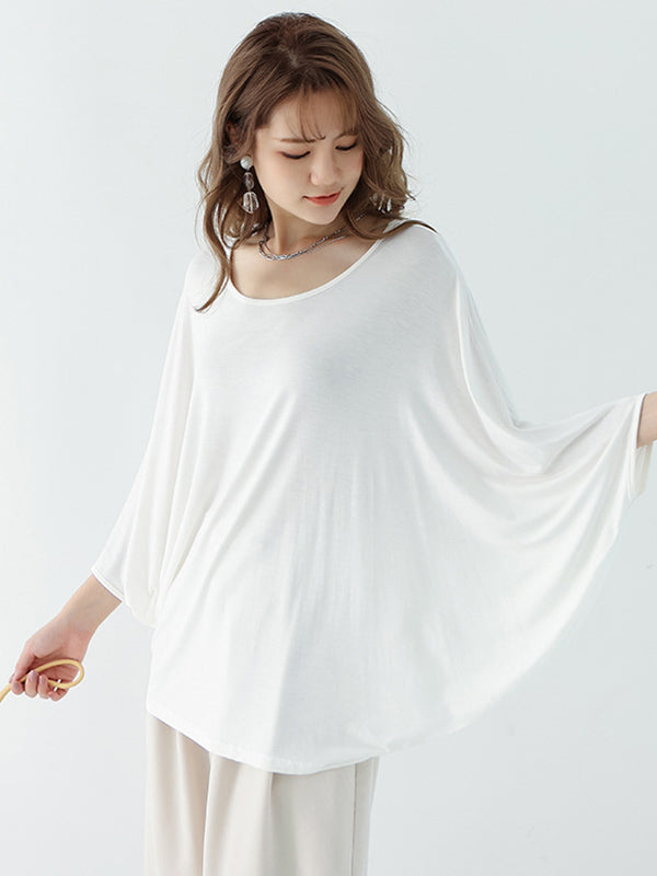 Vintage Loose Round-Neck Batwing Sleeves Shirts