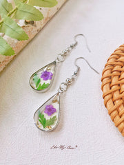 Purple Forget-me-not Gold Leaf Earrings