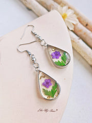 Purple Forget-me-not Gold Leaf Earrings