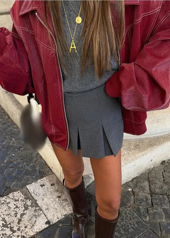 Oversized Wine Red Zipper Jacket