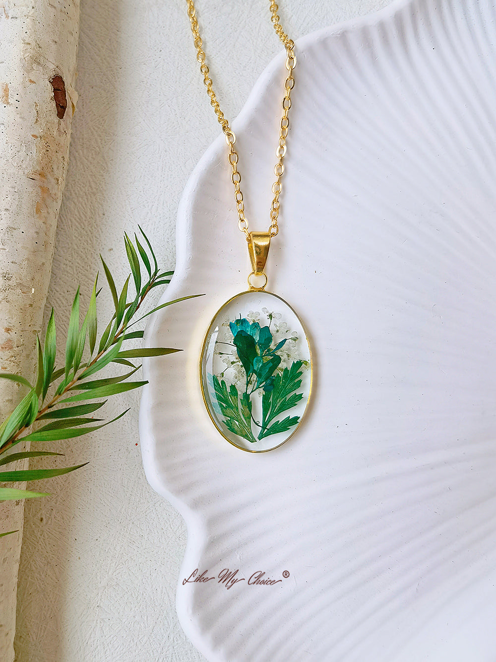 Handmade Pressed Fern Leaves Necklace