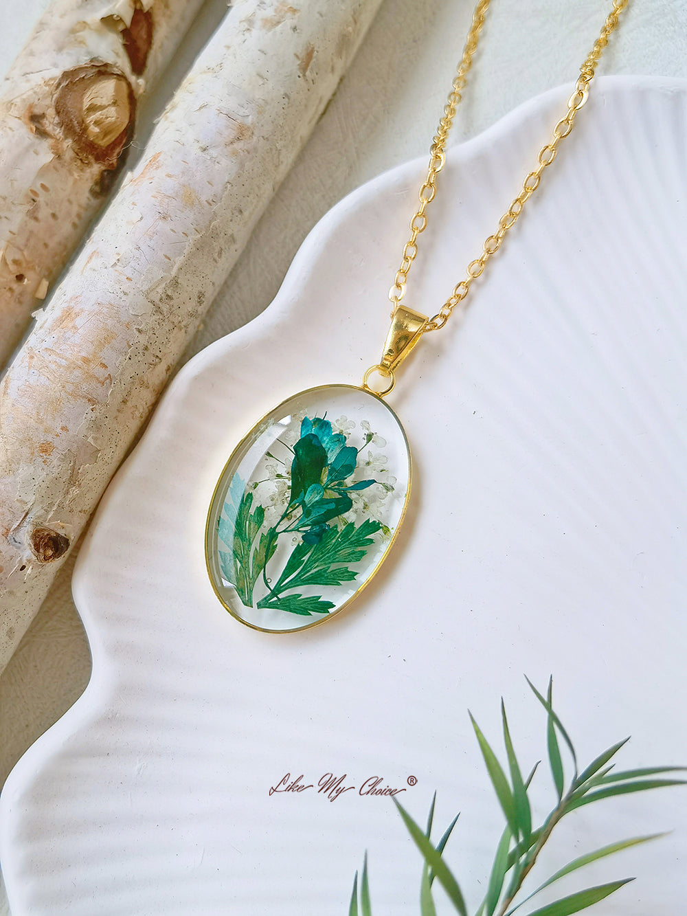 Handmade Pressed Fern Leaves Necklace