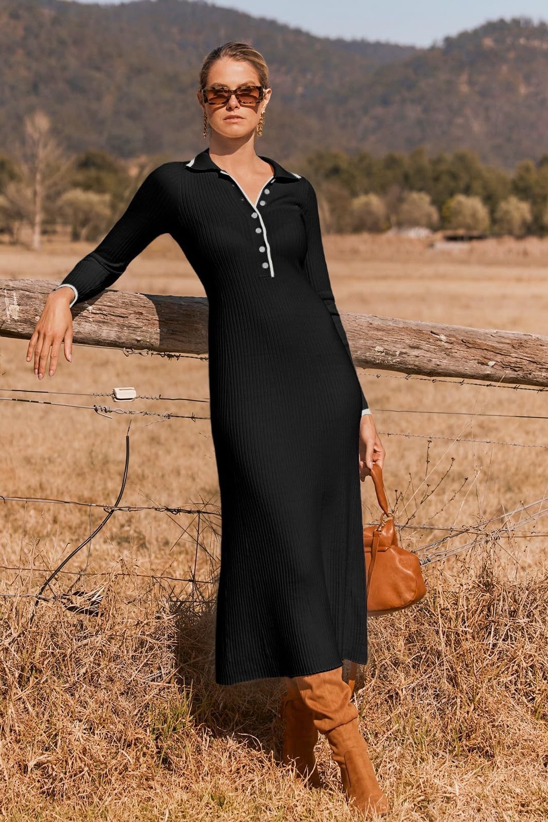 Laurel Button-up Collared Midi Knit Dress