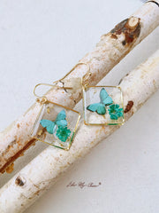 Gypsophila Dried Flower Butterfly Square Earrings