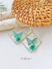 Gypsophila Dried Flower Butterfly Square Earrings