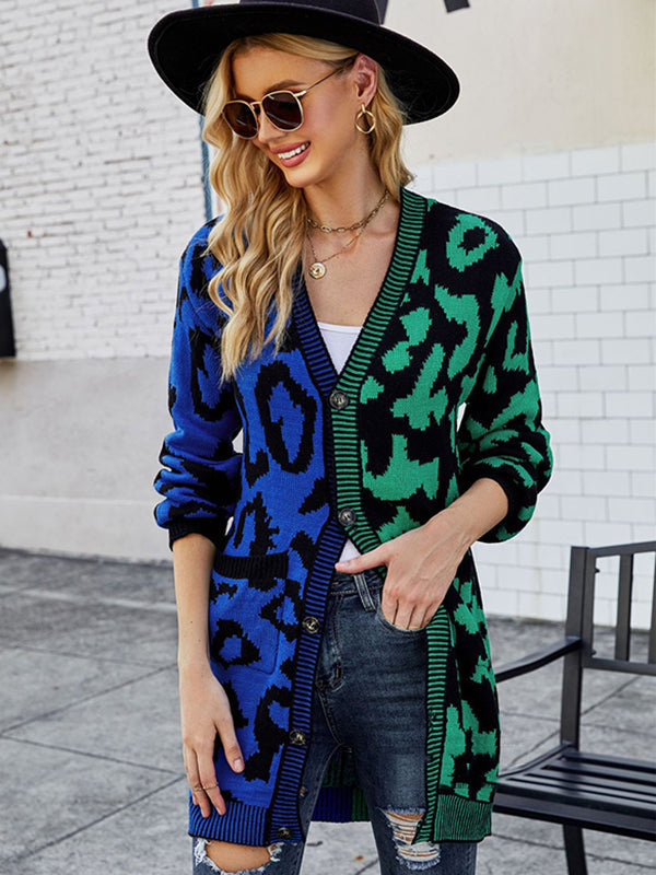 Urban Loose Long Sleeves Printed Leopard V-Neck Cardigan Tops