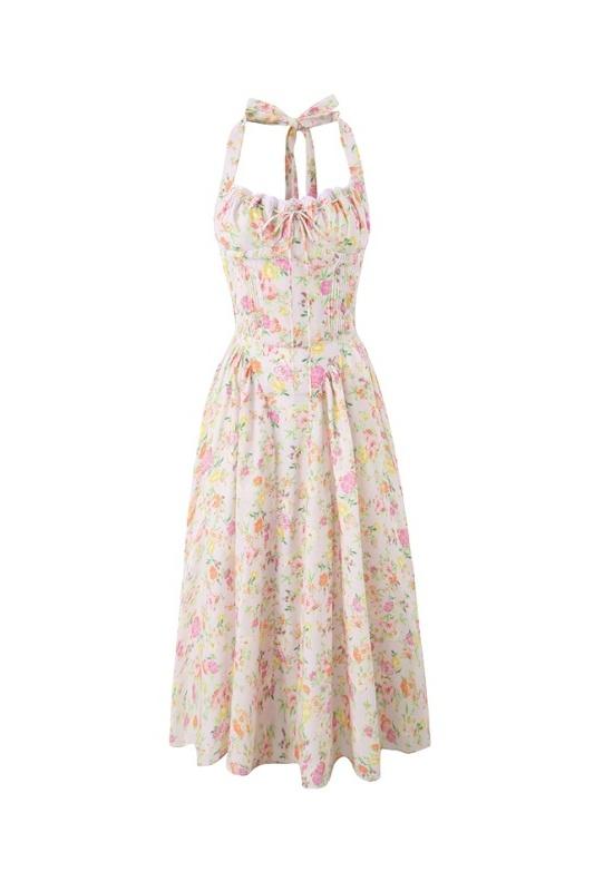 Abigail Printed Halterneck Corset Midi Dress