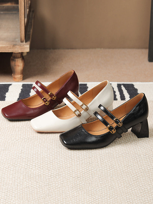 Lace-Up Shallow Cut Square-Toe Pumps