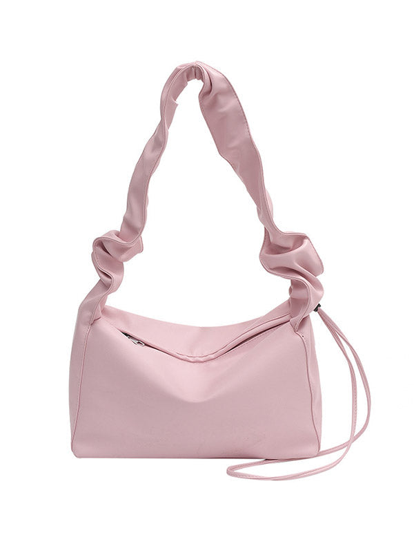 Pleated Solid Color Zipper Handbags