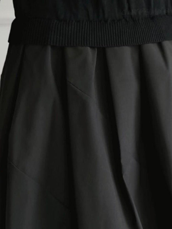 A-Line Long Sleeves Pleated Split-Joint Round-Neck Midi Dresses