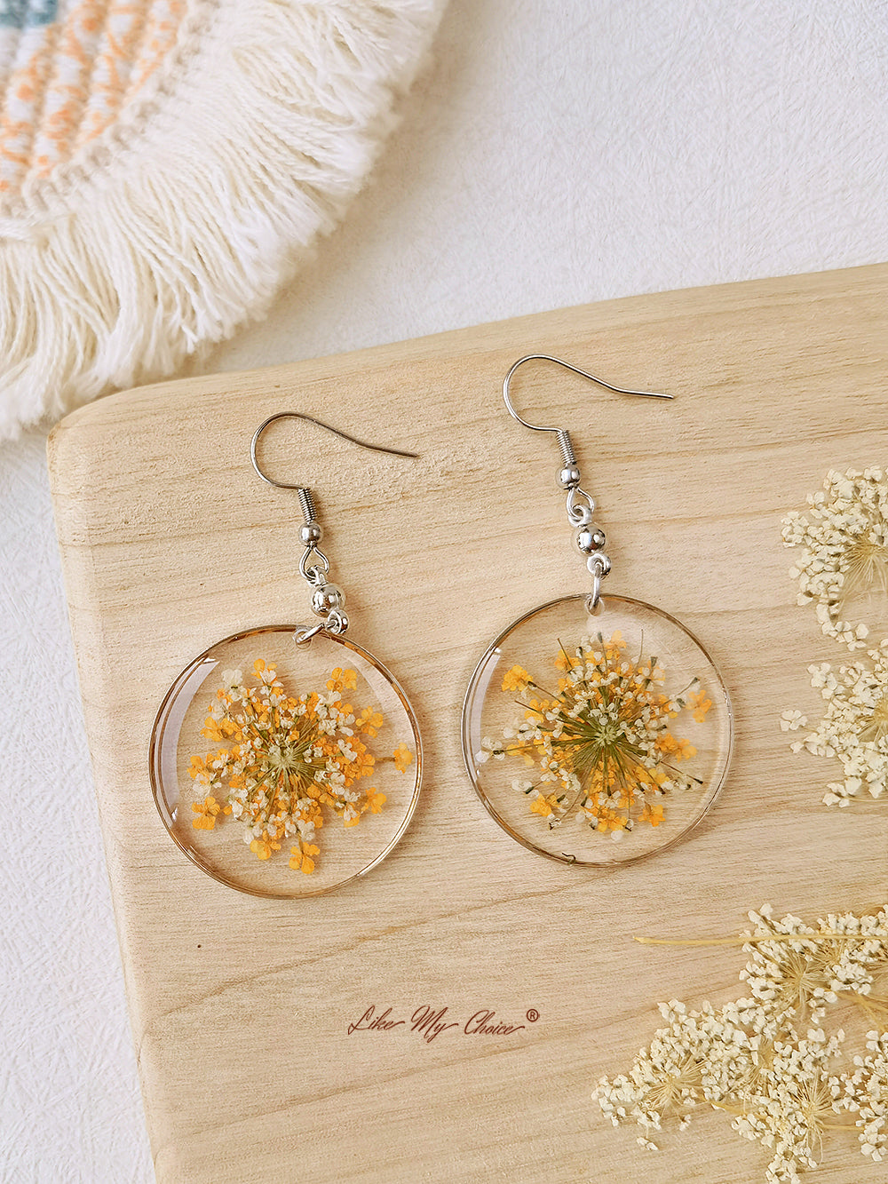 Forget Me Not Queen Anne Lace Resin Pressed Flower Earrings