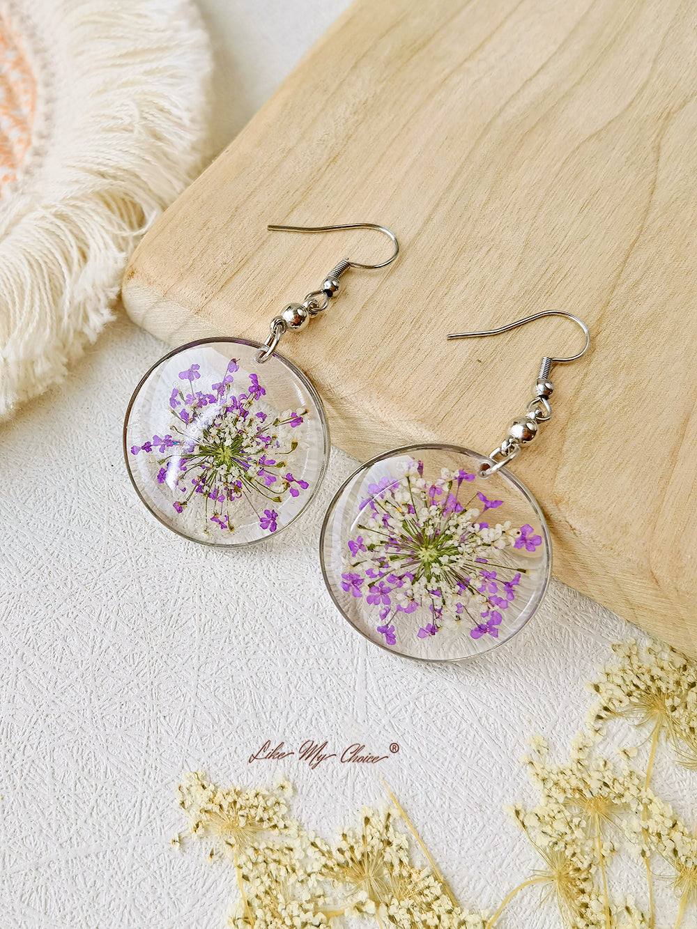 Forget Me Not Queen Anne Lace Resin Pressed Flower Earrings