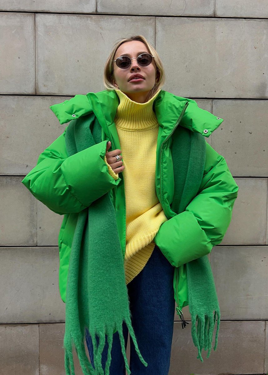 Winter Neon Green Hooded Puffer Jacket