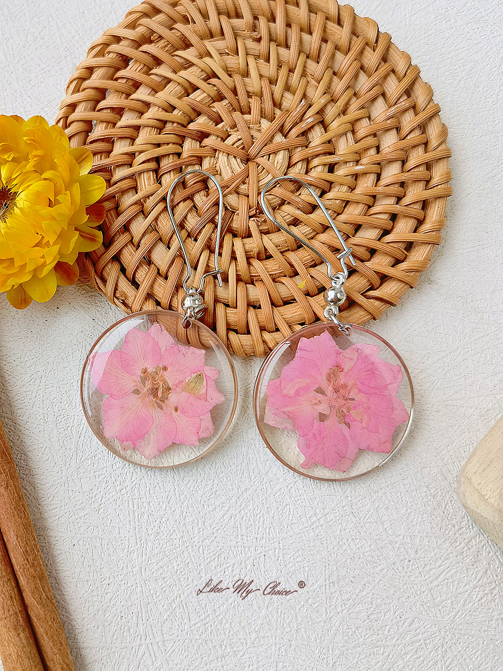 Sulfur Chrysanthemum Pressed Flower Earrings