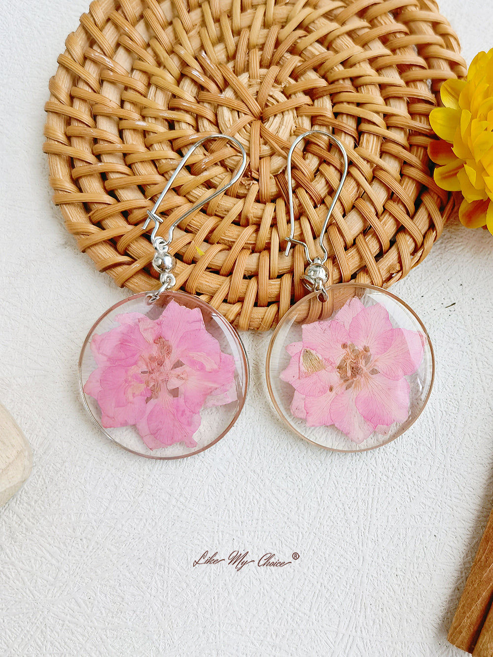 Sulfur Chrysanthemum Pressed Flower Earrings