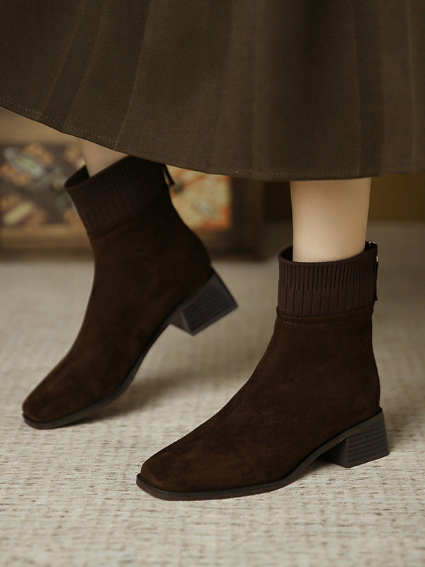 Split-Joint Square-Toe Zipper Boots