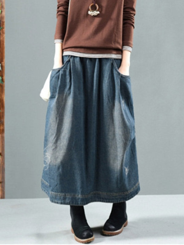 A-Line Loose Elasticity Pockets Skirts Bottoms