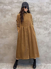 Original Solid Corduroy Lapel Dress