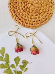 Rose Bow Dried Flowers Earrings