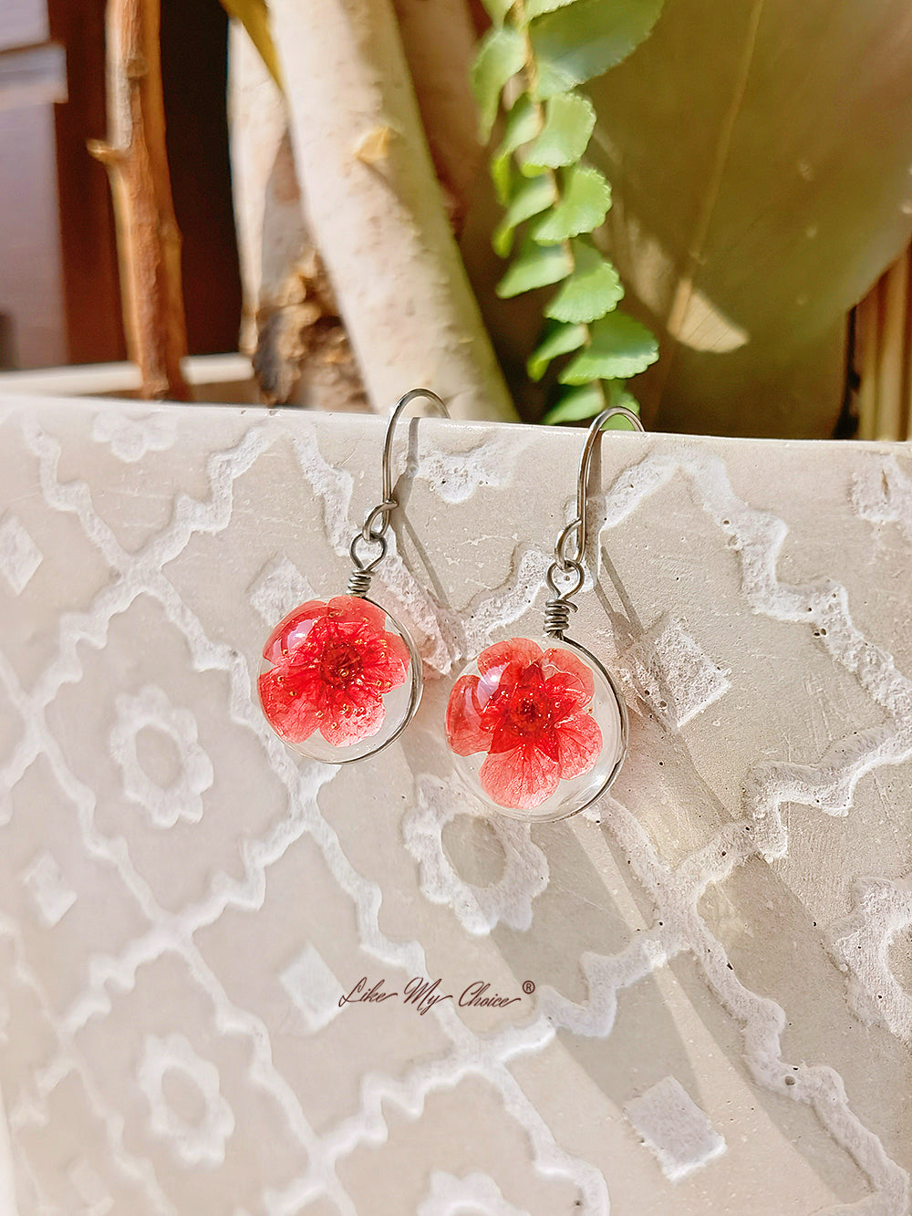 Cherry Blossom Earring Glass Ball Floral Nature Dangl