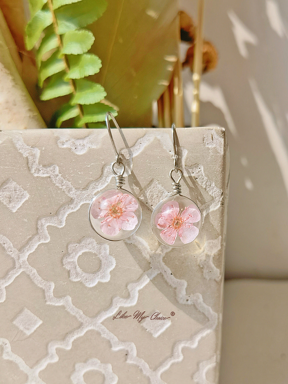 Cherry Blossom Earring Glass Ball Floral Nature Dangl