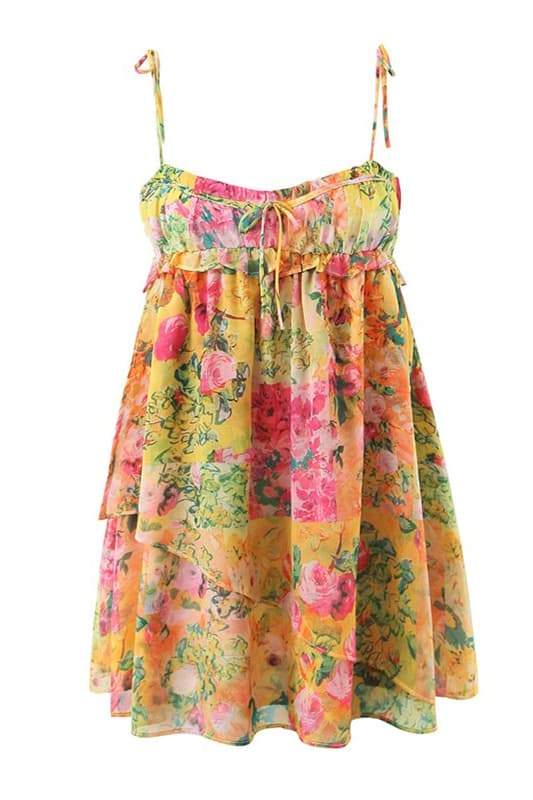 Mona Floral Printed Chiffon Mini Dress