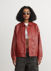 Cropped Red Leather Jacket - Unisex Fashion