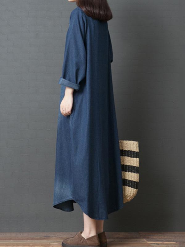 Loose Denim Shirt Maxi Dresses