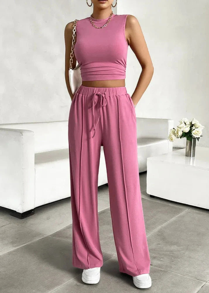 Urban Allure - Sleeveless Top and Wide-Leg Pants Set