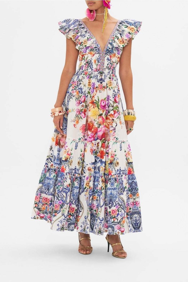 June Floral Printed Ruffle Maxi Dress