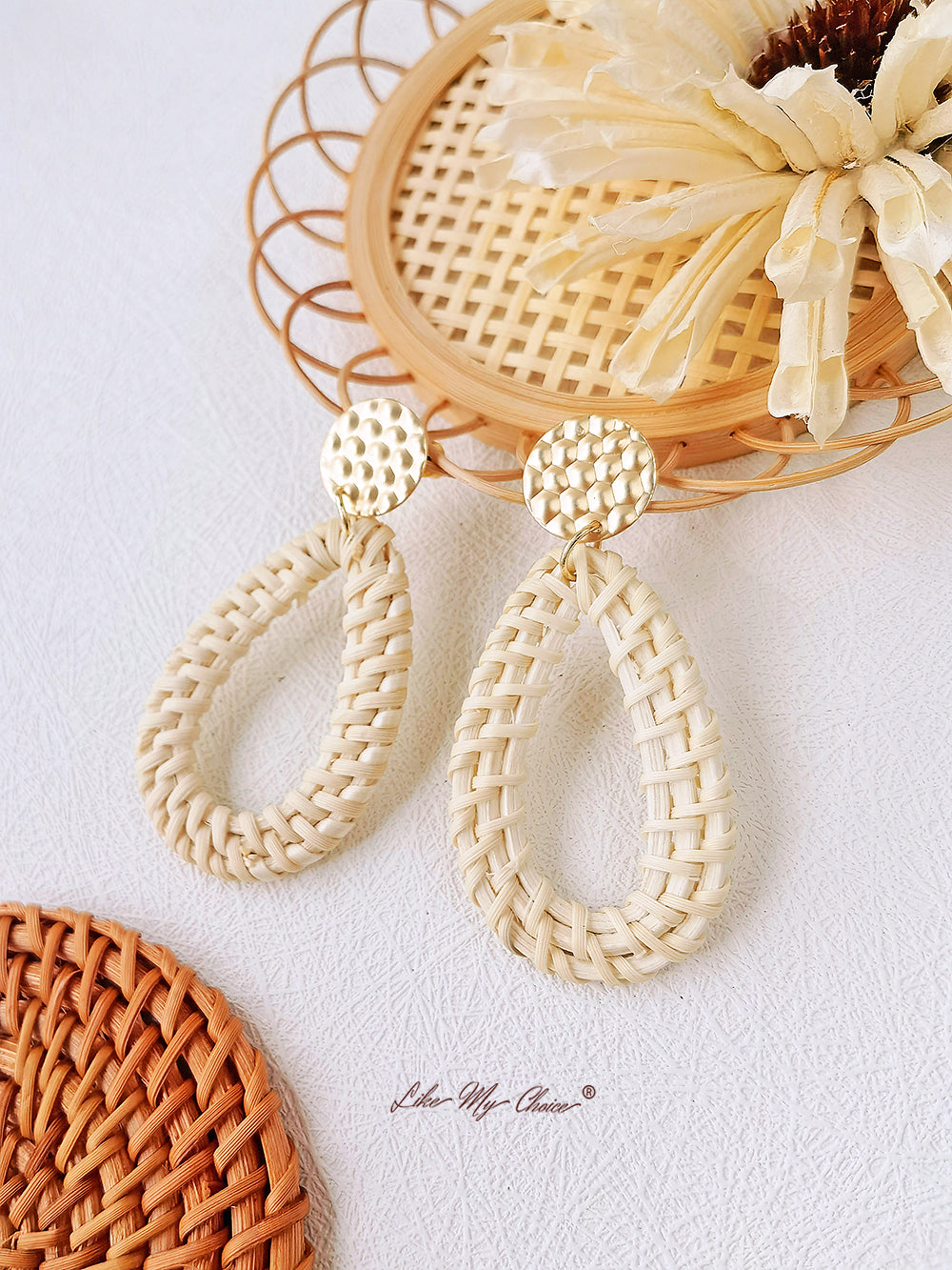 Bamboo and Rattan Handwoven Wooden Earrings