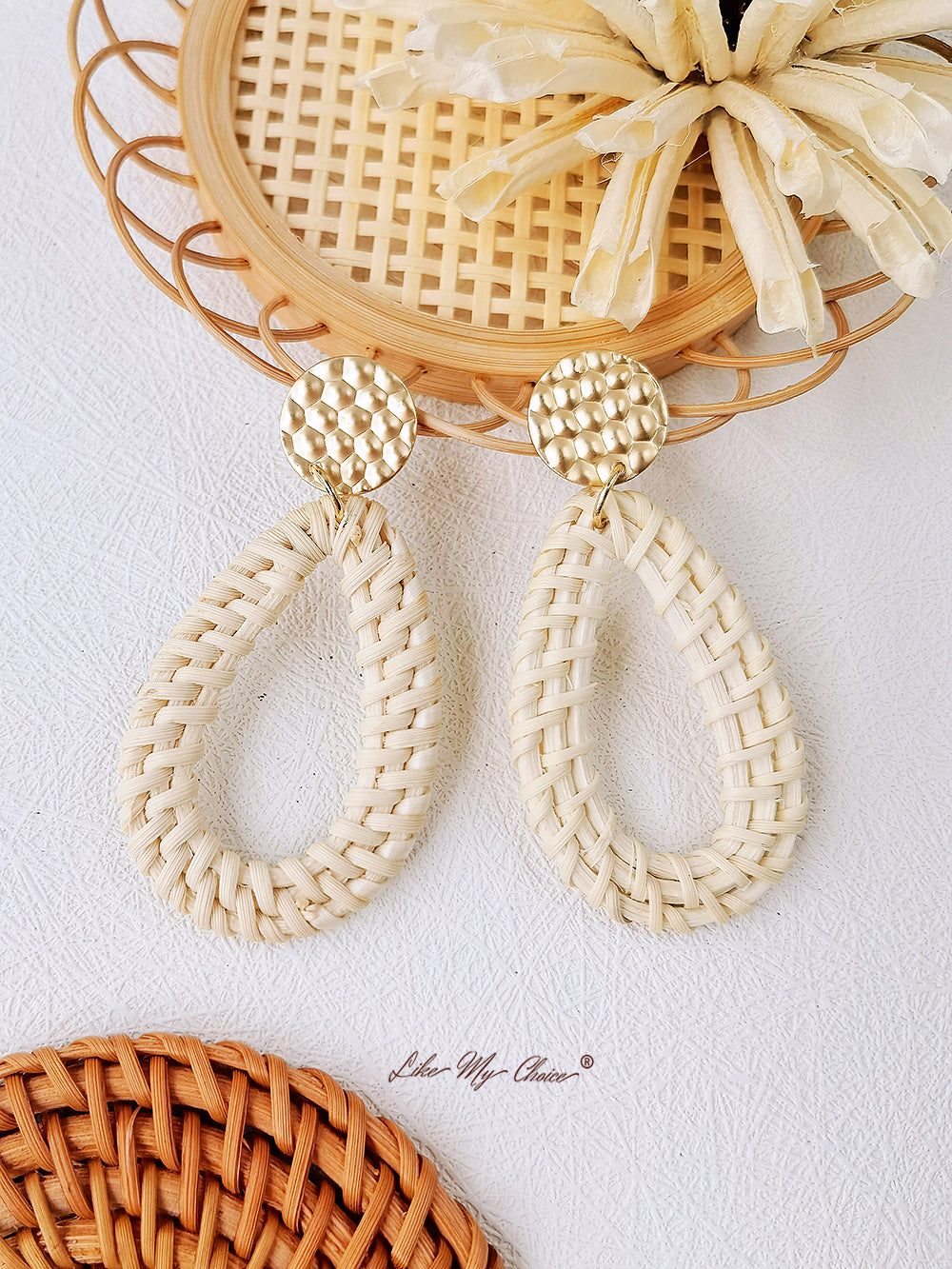 Bamboo and Rattan Handwoven Wooden Earrings