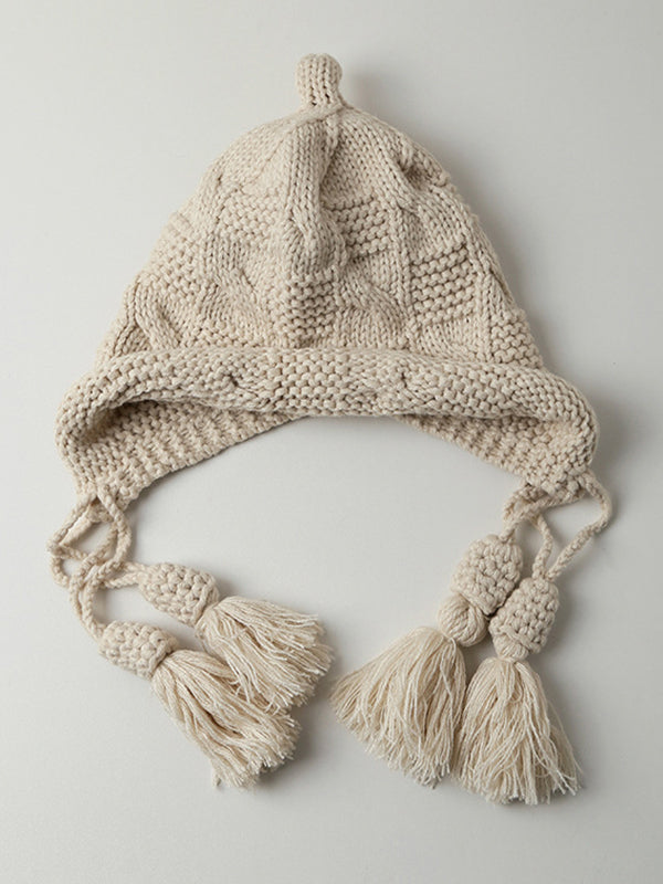 Solid Color Split-Joint Tasseled Knitted Hats