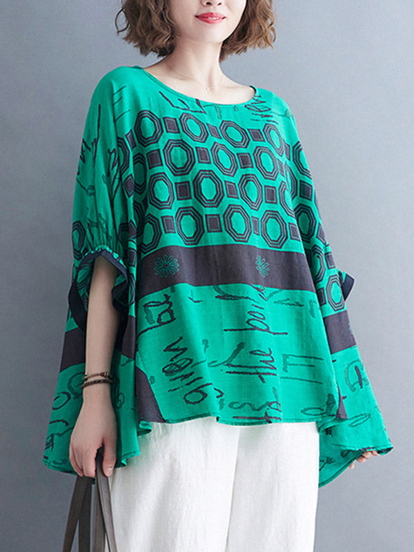 Original Printing Batwing Sleeve T-Shirts Tops