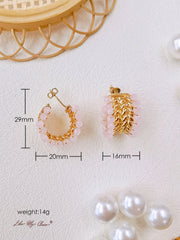 Three-Layered C-shaped Pearl Earrings with Geometric Design