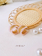 Three-Layered C-shaped Pearl Earrings with Geometric Design