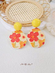 Red Sun Flower Drop Earrings