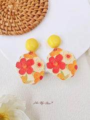 Red Sun Flower Drop Earrings