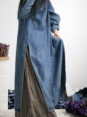 Loose Button Split-side Jeans Long Dress