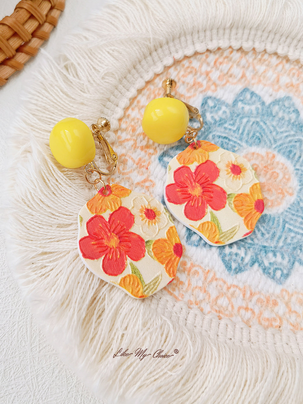 Red Sun Flower Drop Earrings