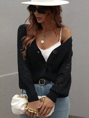 Casual Long Sleeves Loose Solid Color V-Neck Cardigan Tops