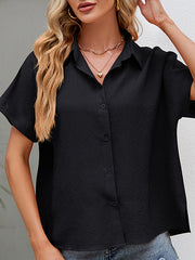 Loose Buttoned Solid Color Split-side Lapel Blouses Shirts Tops