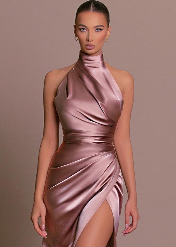 Graceful Halter Neck Satin Dress