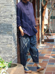 Vintage Elasticity Hollow 3/4 Jean Pants