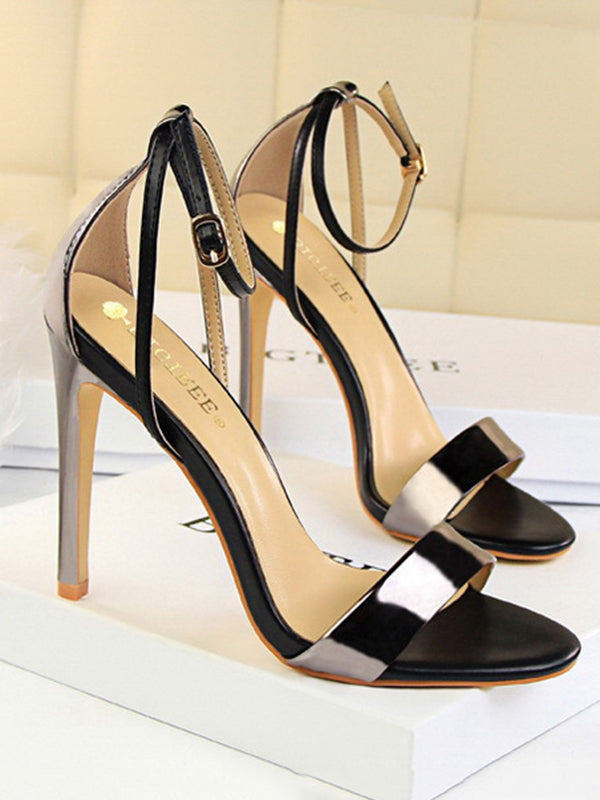 Belt Buckle Open Toe Shiny Split-Joint Pumps Sandals Sandals