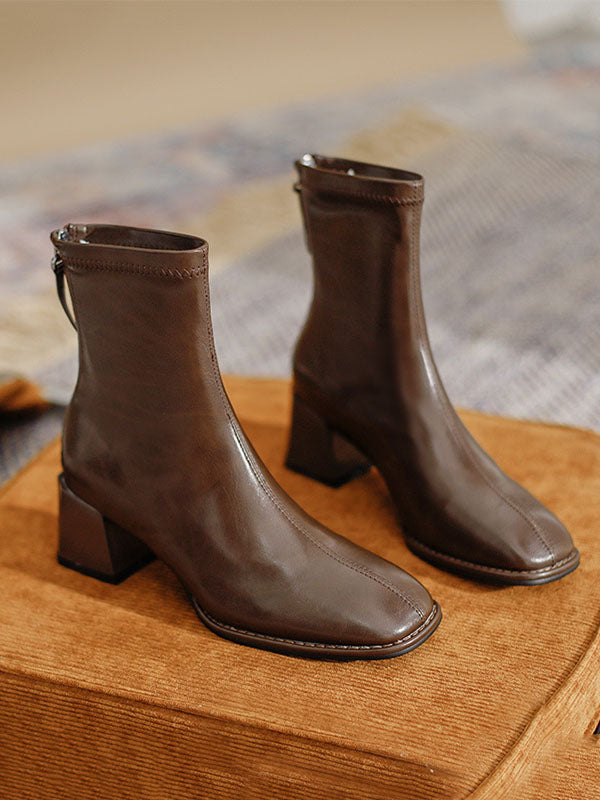 Split-Joint Square-Toe Zipper Boots