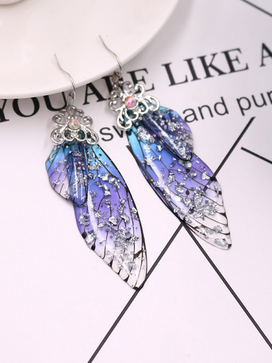 Butterfly Wing Blue Rhinestone Cicada Wing Crystal Earrings