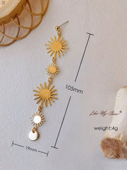 Gold Sun Long Drop Earrings